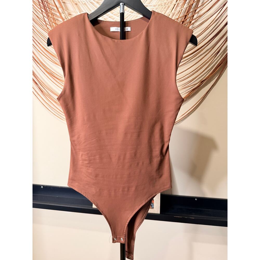 Reoria S chocolate brown bodysuit with structured shoulder s 3645